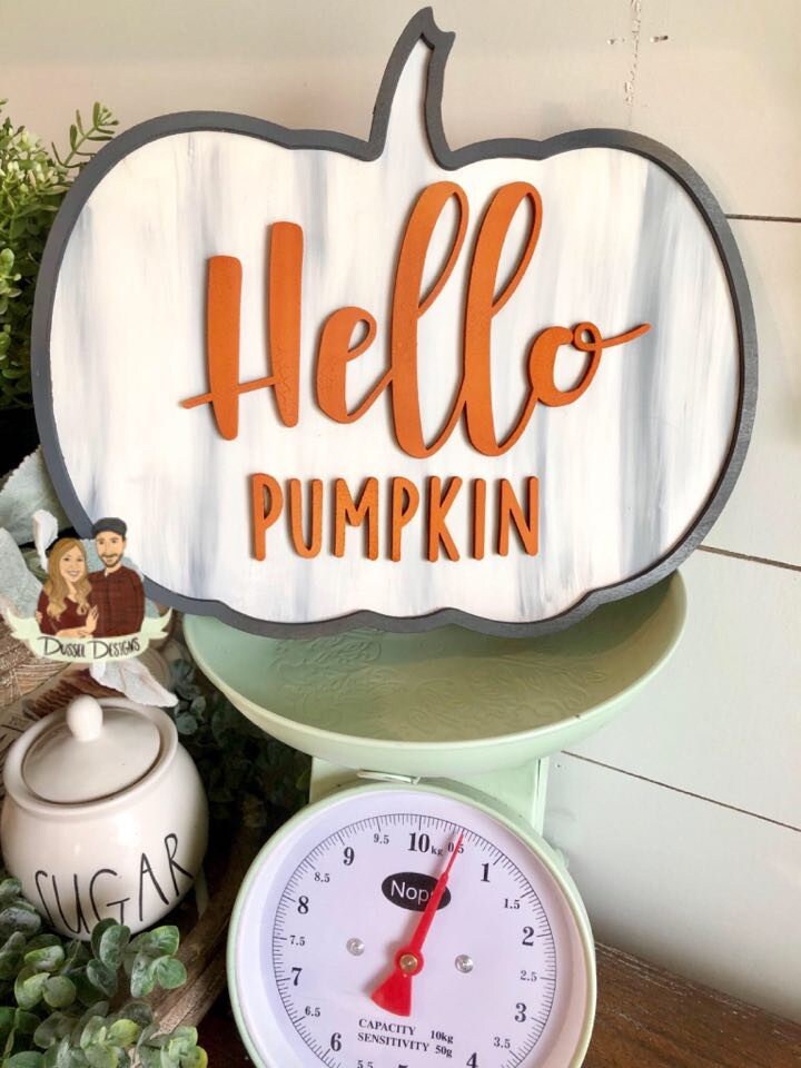 Hello Pumpkin 3D Sign - 3D Fall Sign - 3D Farmhouse Fall Sign - 3D Hello Pumpkin Sign - Pumpkin Sign - Farmhouse Decor