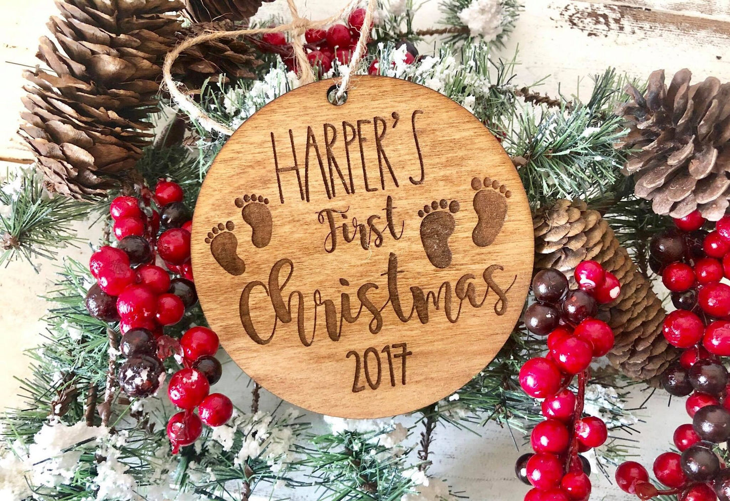 Baby's First Christmas Ornament - Laser Engraved Wood Ornament - Personalized First Christmas Ornament