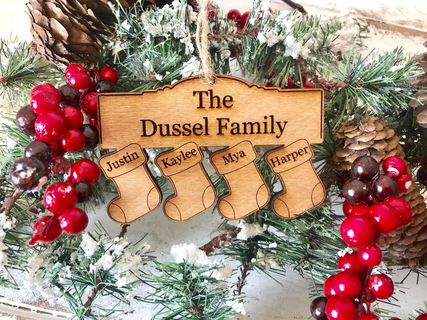 Family Stocking Ornament - Christmas Family Ornament 2020 - Engraved Wood Christmas Ornament 2020