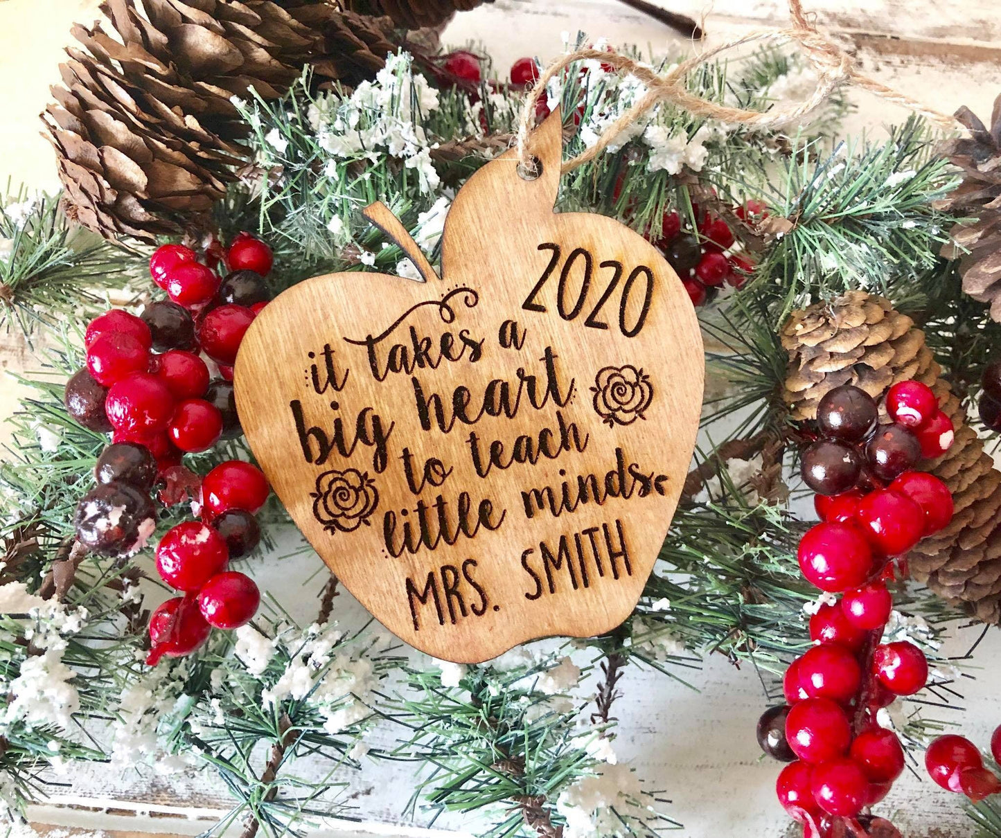 It takes a big heart to shape little minds, Teacher Ornament, Teacher Christmas Gifts, Personalized Teacher Ornament