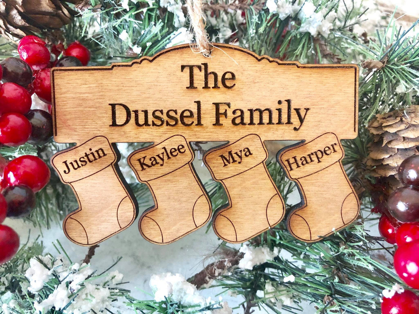 Family Stocking Ornament - Christmas Family Ornament 2020 - Engraved Wood Christmas Ornament 2020