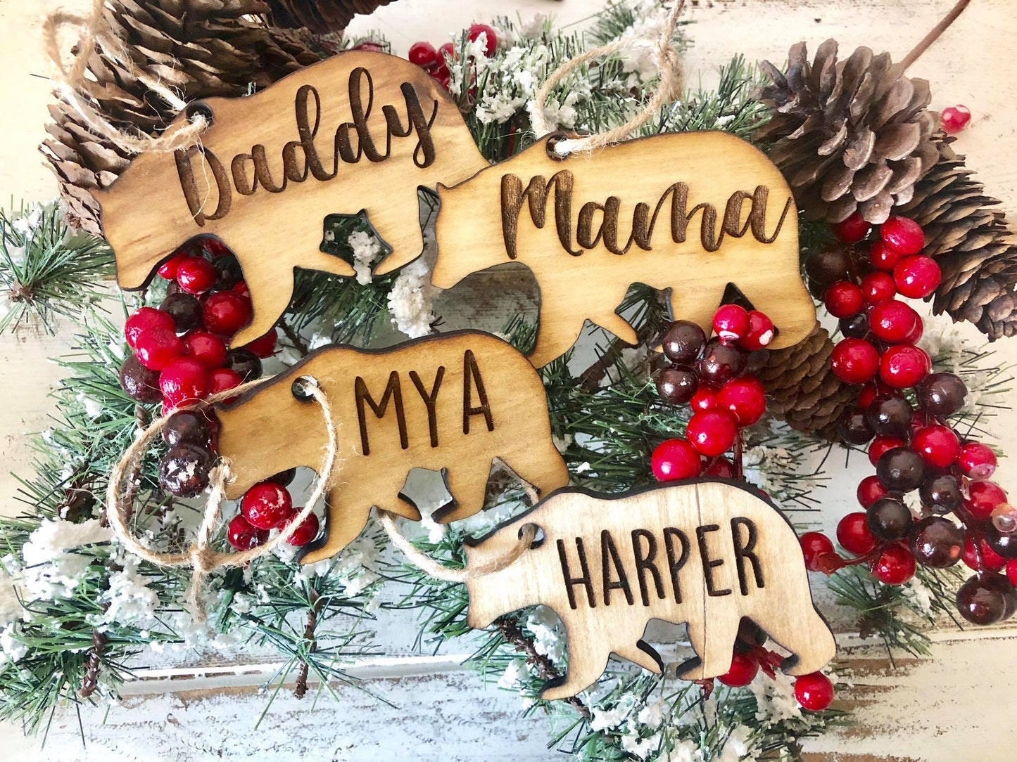 Family Bear Ornaments - Family Bear Gift Tags - Personalized Family Bears Christmas - Mama Bear - Daddy Bear - Baby Bear - Christmas