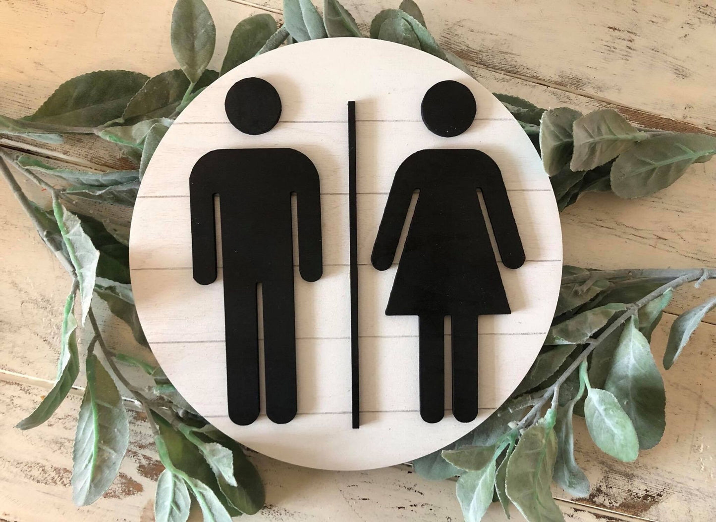 Boy|Girl Shiplap Restroom Door Sign - Round Shiplap Bathroom Sign - 3D Restroom Door Sign - Farmhouse Bathroom - 3D Boy Girl Sign