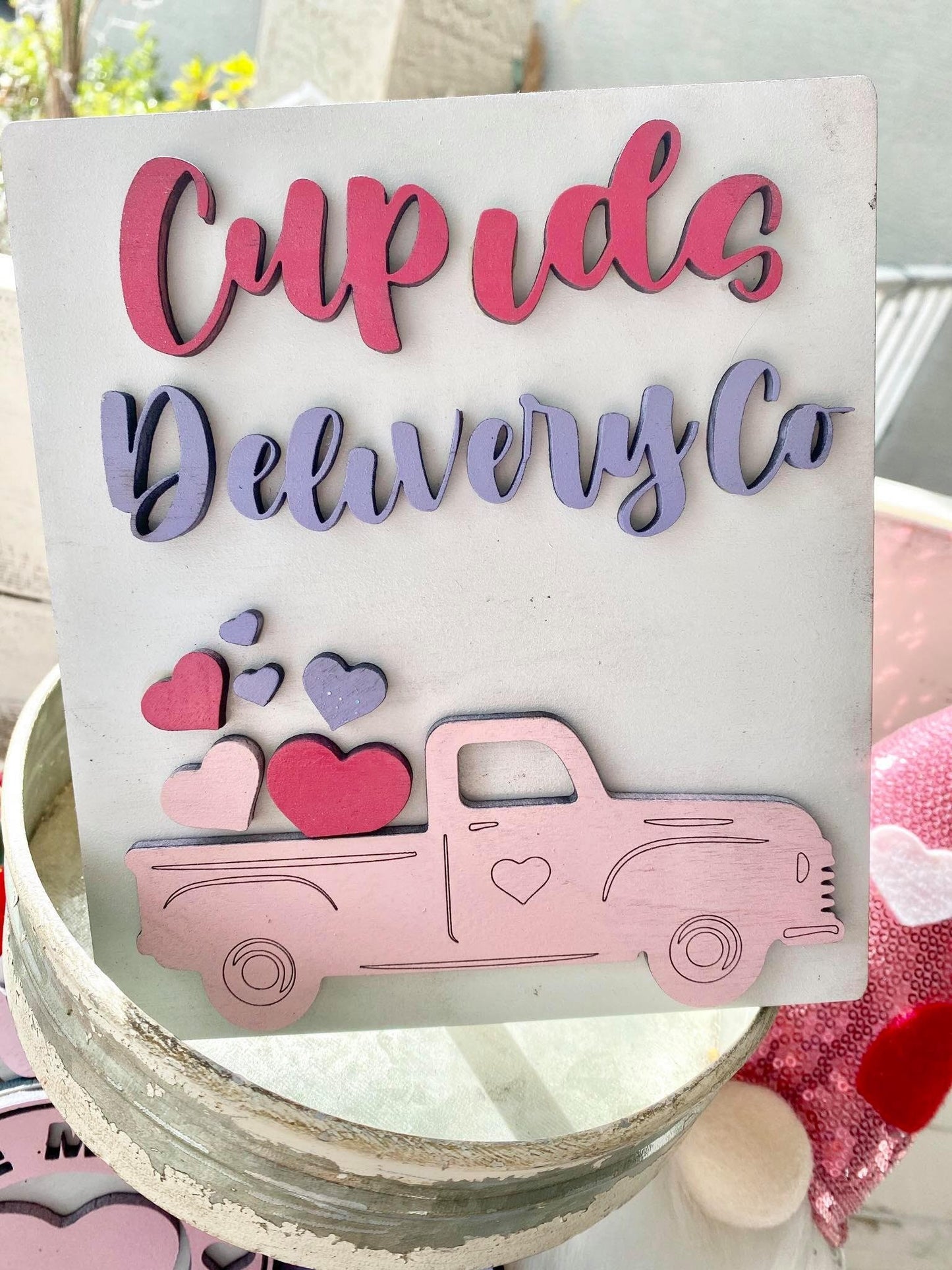 Valentines Tiered Tray Decor - Tiered Tray Valentines Signs - Conversation Heart Signs - Cupids Delivery Co - 3D Tiered Tray Signs - Cupid