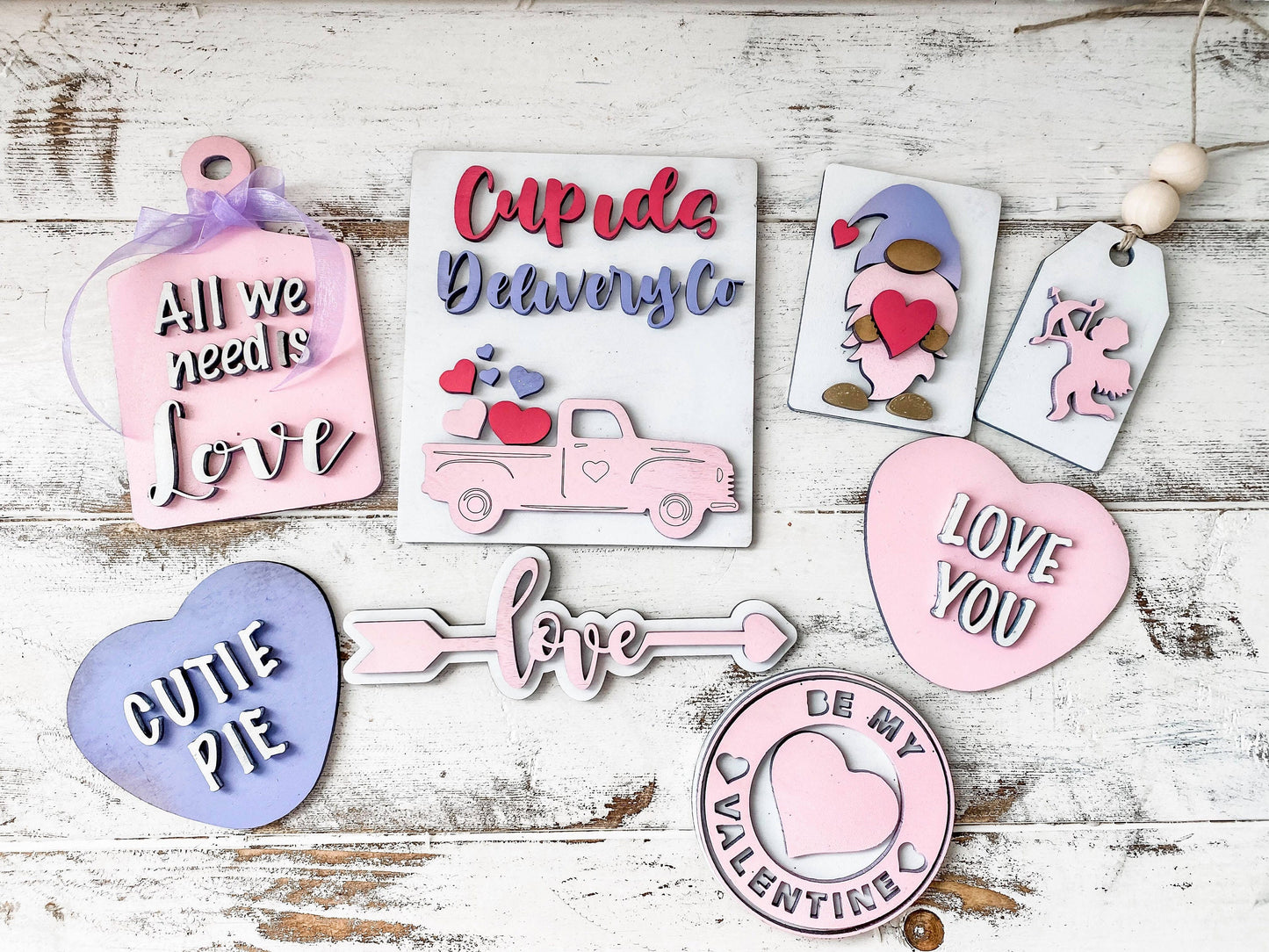 Valentines Tiered Tray Decor - Tiered Tray Valentines Signs - Conversation Heart Signs - Cupids Delivery Co - 3D Tiered Tray Signs - Cupid