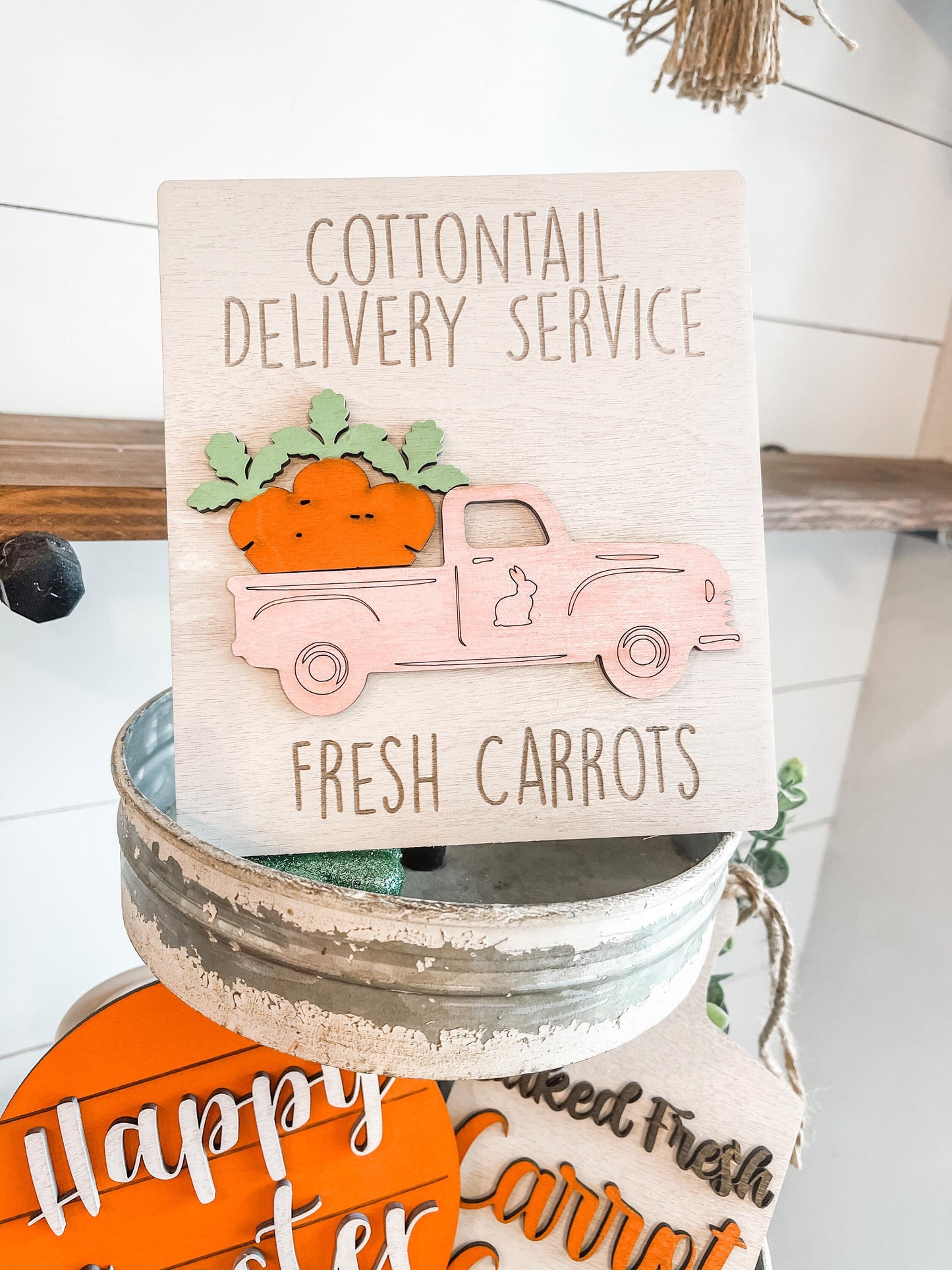 Cottontail Delivery Service - Fresh Carrots - Easter Delivery Truck Sign - Tiered Tray Sign - Easter Display Sign - Farmhouse Easter Decor