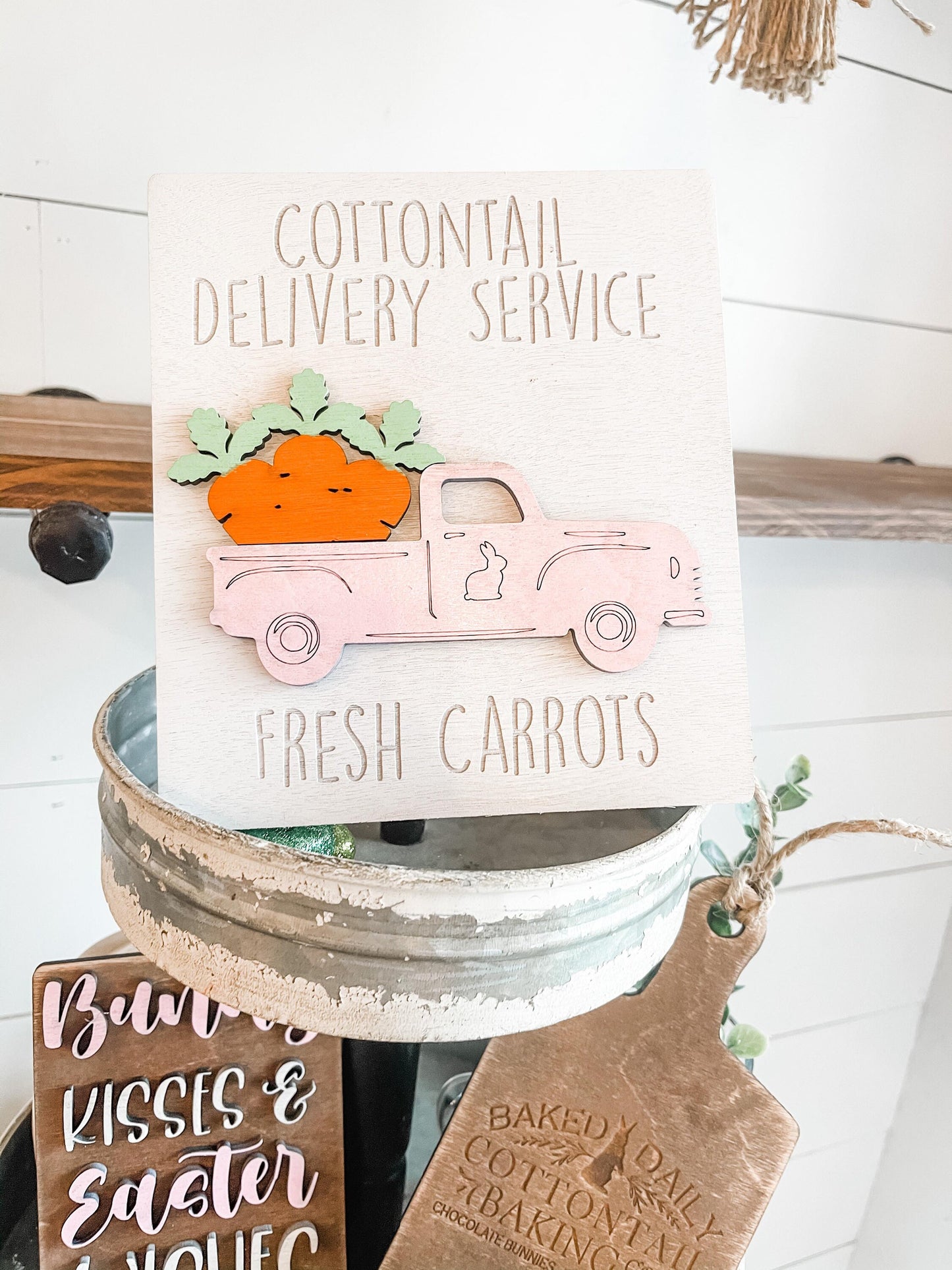 Easter Bunny Tiered Tray Set - Farmhouse Easter Tiered Tray Sign Bundle - 3D Tiered Tray Signs - Bunny Delivery Truck - Hoppy Easter - Bunny