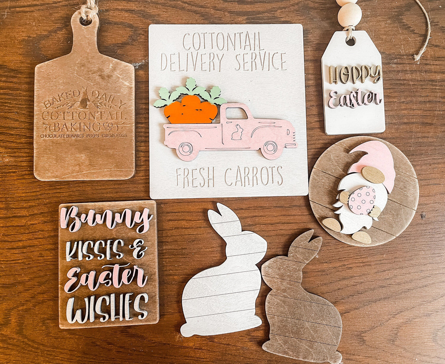 Easter Bunny Tiered Tray Set - Farmhouse Easter Tiered Tray Sign Bundle - 3D Tiered Tray Signs - Bunny Delivery Truck - Hoppy Easter - Bunny