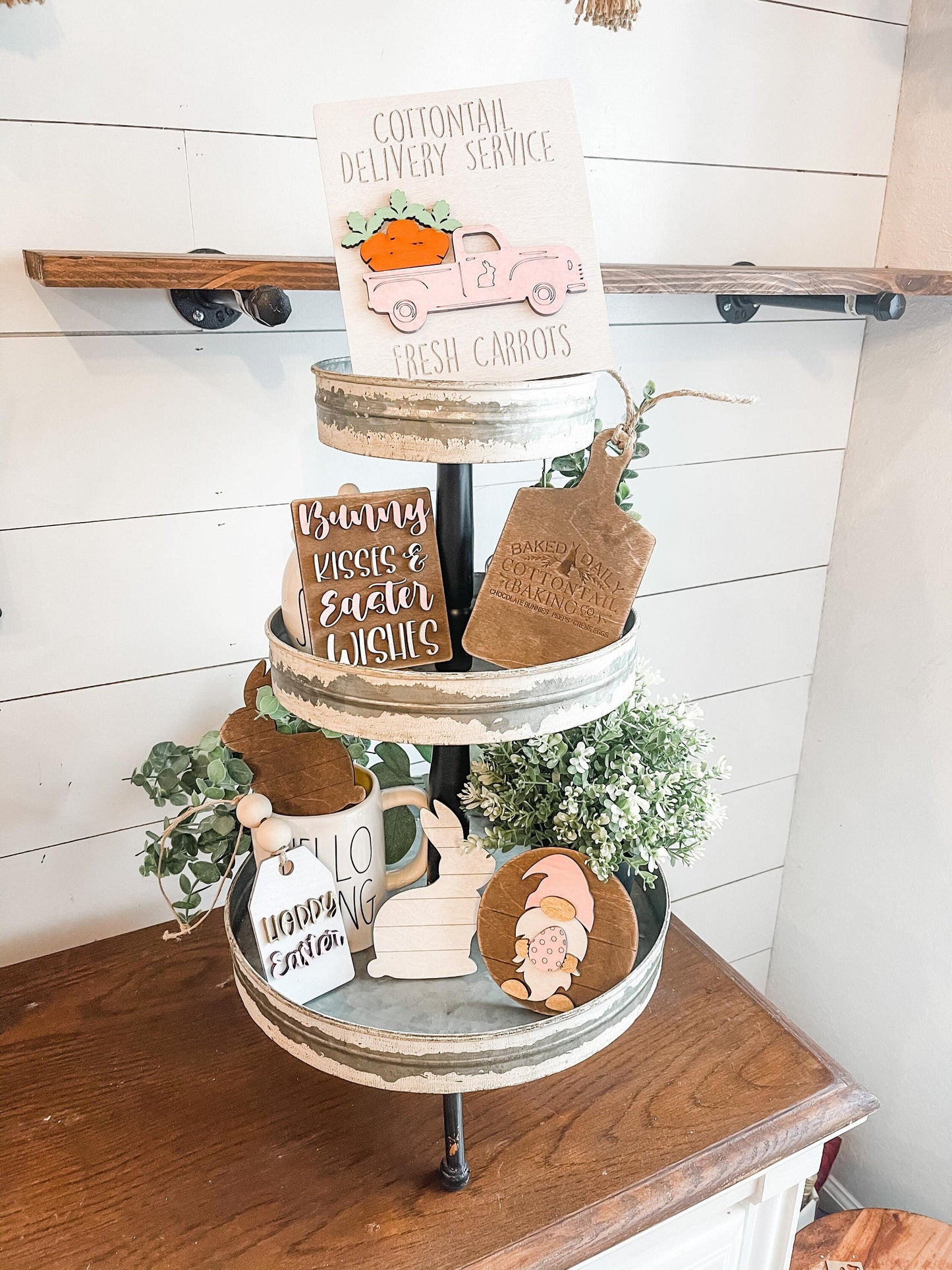 Easter Bunny Tiered Tray Set - Farmhouse Easter Tiered Tray Sign Bundle - 3D Tiered Tray Signs - Bunny Delivery Truck - Hoppy Easter - Bunny
