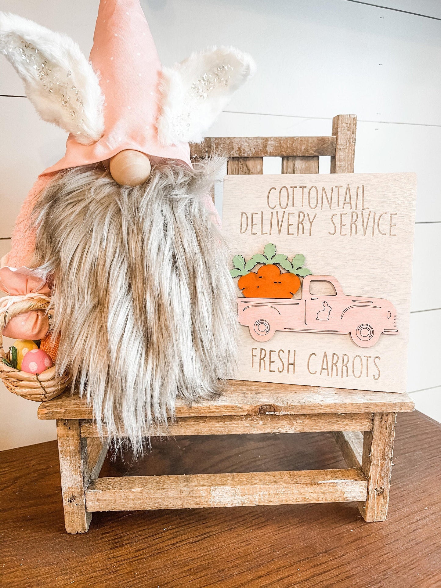 Cottontail Delivery Service - Fresh Carrots - Easter Delivery Truck Sign - Tiered Tray Sign - Easter Display Sign - Farmhouse Easter Decor