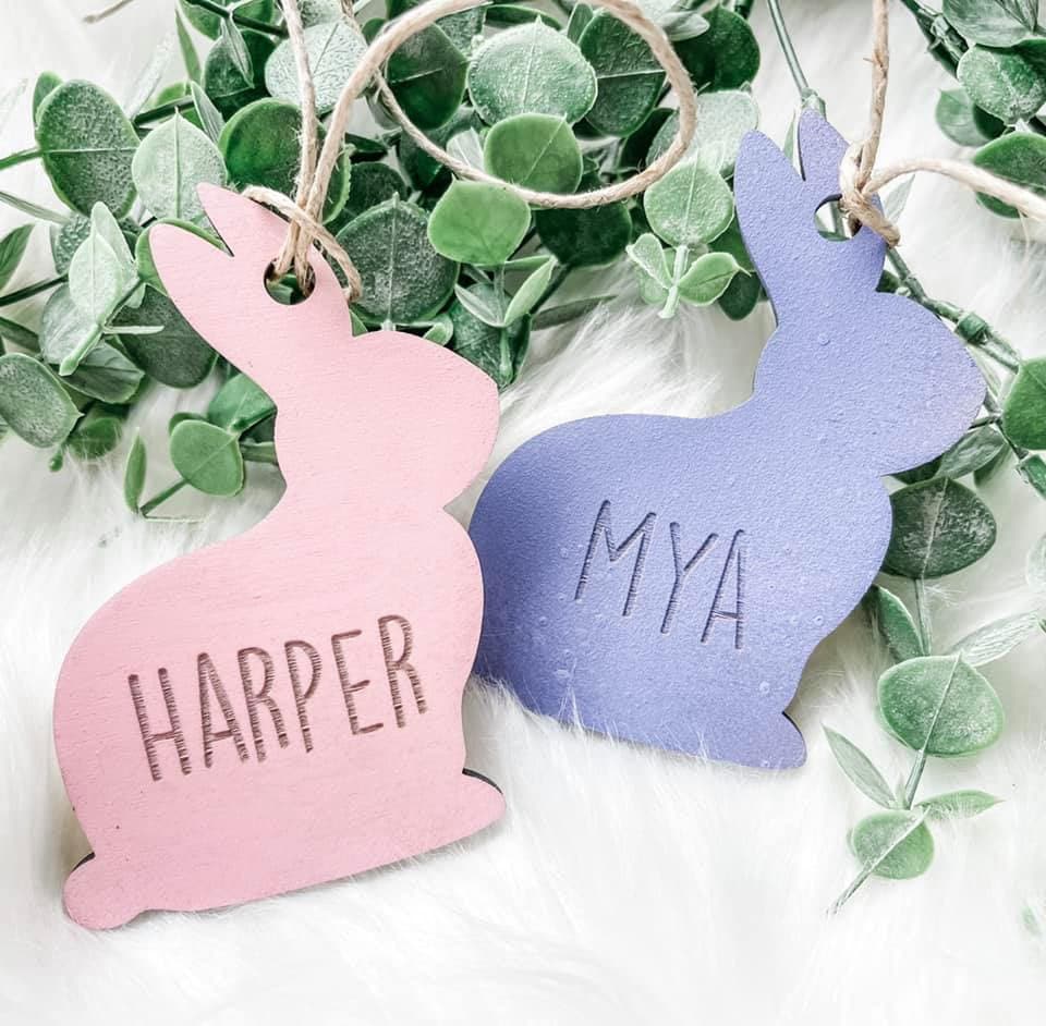 Bunny Easter Basket Tags - Personalized Easter Basket Tags - Engraved Easter Basket Tags - Bunny Tags - Easter Decor - Easter Basket Signs