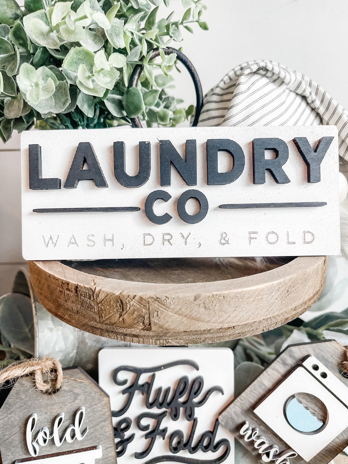 Laundry Tiered Tray Signs - Laundry Co Signs - Laundry Room Tiered Tray - Wash Fold Tags - Fluff and Fold Sign - Farmhouse Laundry Room