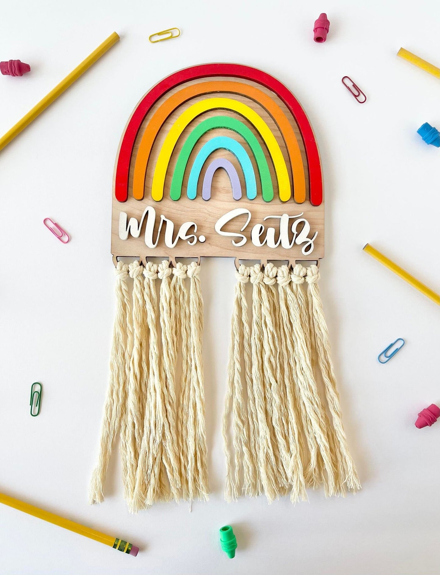 Teacher Rainbow Macrame Sign - Personalized Teacher Gift - Teacher Signs - Gifts for Teachers - Teacher Appreciation Gift - Teacher Decor