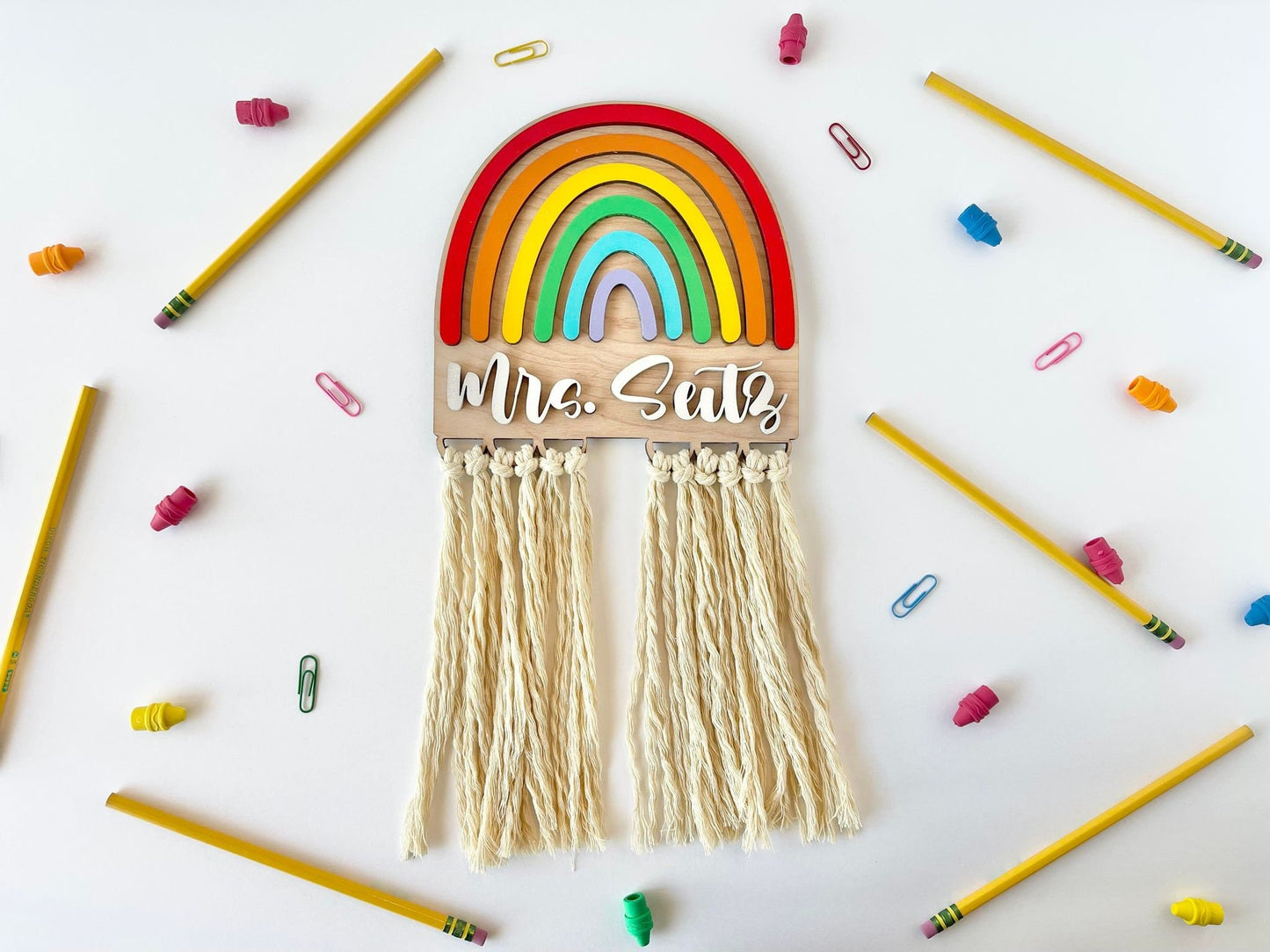 Teacher Rainbow Macrame Sign - Personalized Teacher Gift - Teacher Signs - Gifts for Teachers - Teacher Appreciation Gift - Teacher Decor
