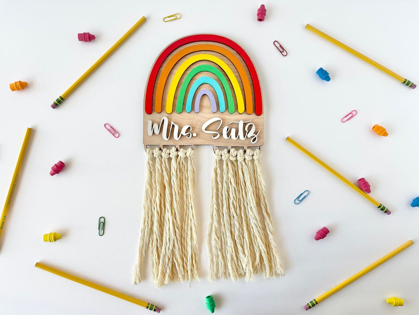 Teacher Rainbow Macrame Sign - Personalized Teacher Gift - Teacher Signs - Gifts for Teachers - Teacher Appreciation Gift - Teacher Decor