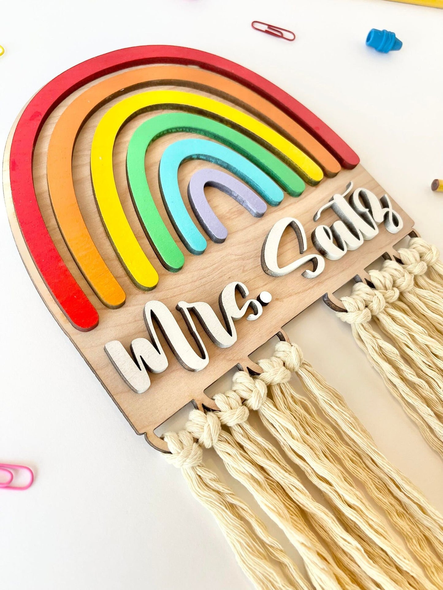 Teacher Rainbow Macrame Sign - Personalized Teacher Gift - Teacher Signs - Gifts for Teachers - Teacher Appreciation Gift - Teacher Decor