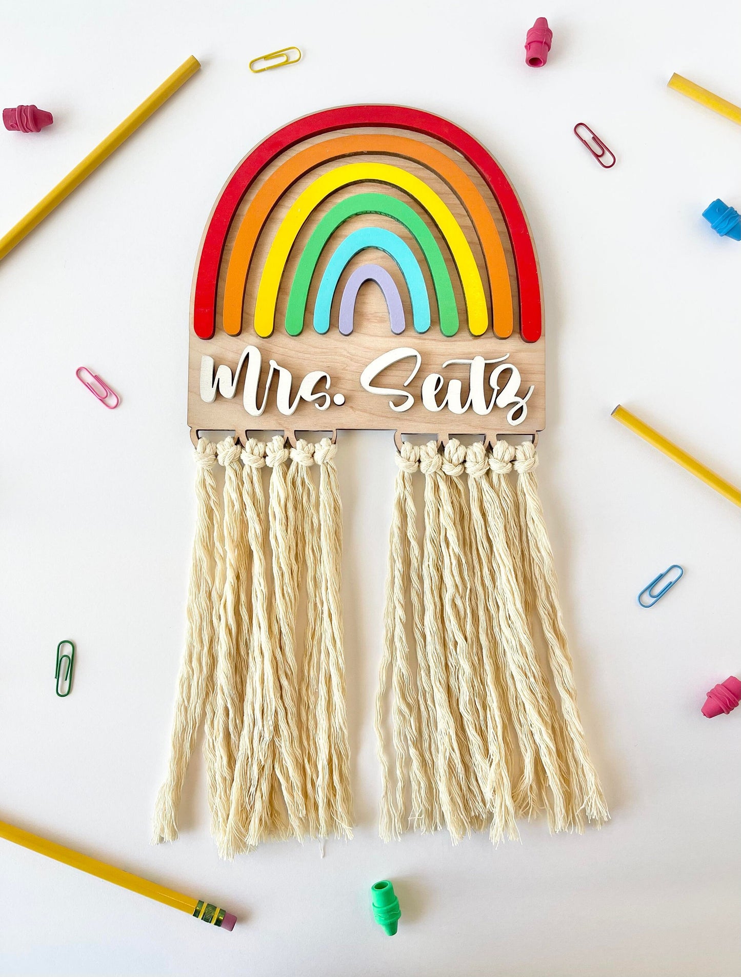 Teacher Rainbow Macrame Sign - Personalized Teacher Gift - Teacher Signs - Gifts for Teachers - Teacher Appreciation Gift - Teacher Decor