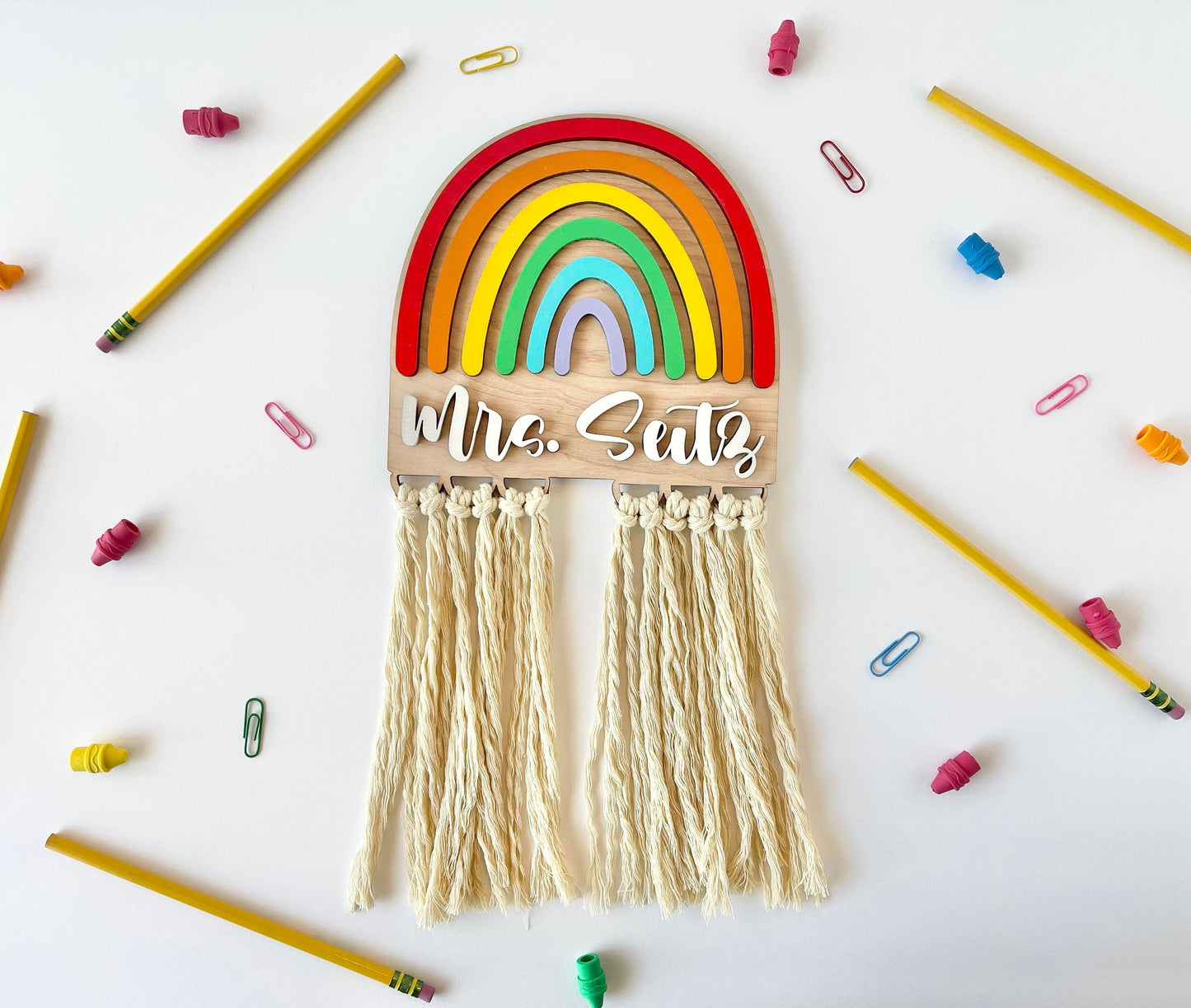 Teacher Rainbow Macrame Sign - Personalized Teacher Gift - Teacher Signs - Gifts for Teachers - Teacher Appreciation Gift - Teacher Decor