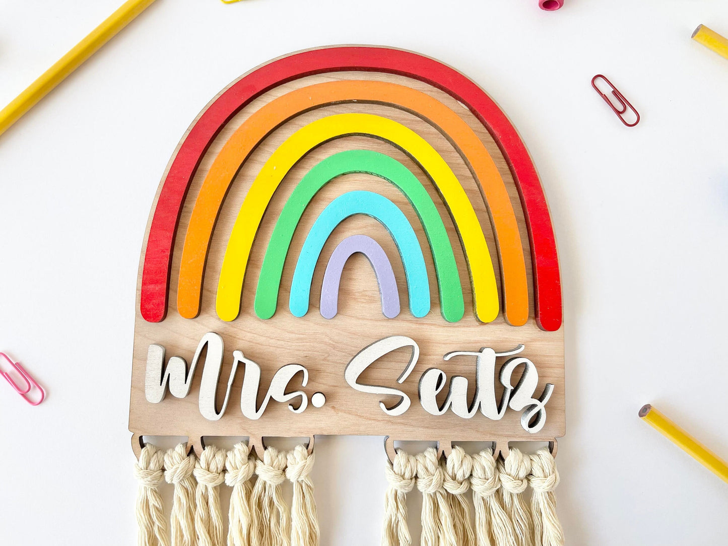 Teacher Rainbow Macrame Sign - Personalized Teacher Gift - Teacher Signs - Gifts for Teachers - Teacher Appreciation Gift - Teacher Decor