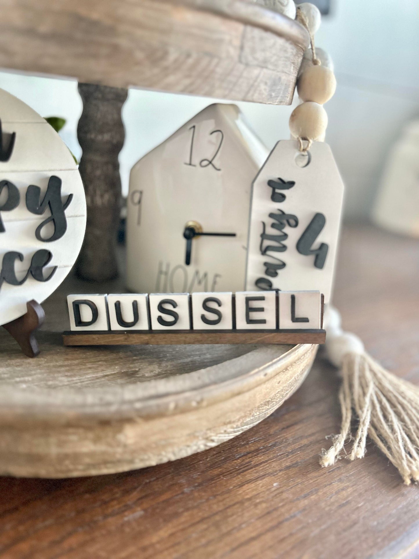Family Farmhouse Tiered Tray - These are the good old days signs - 4 piece tiered tray bundle - our happy place signs - last name scrabble