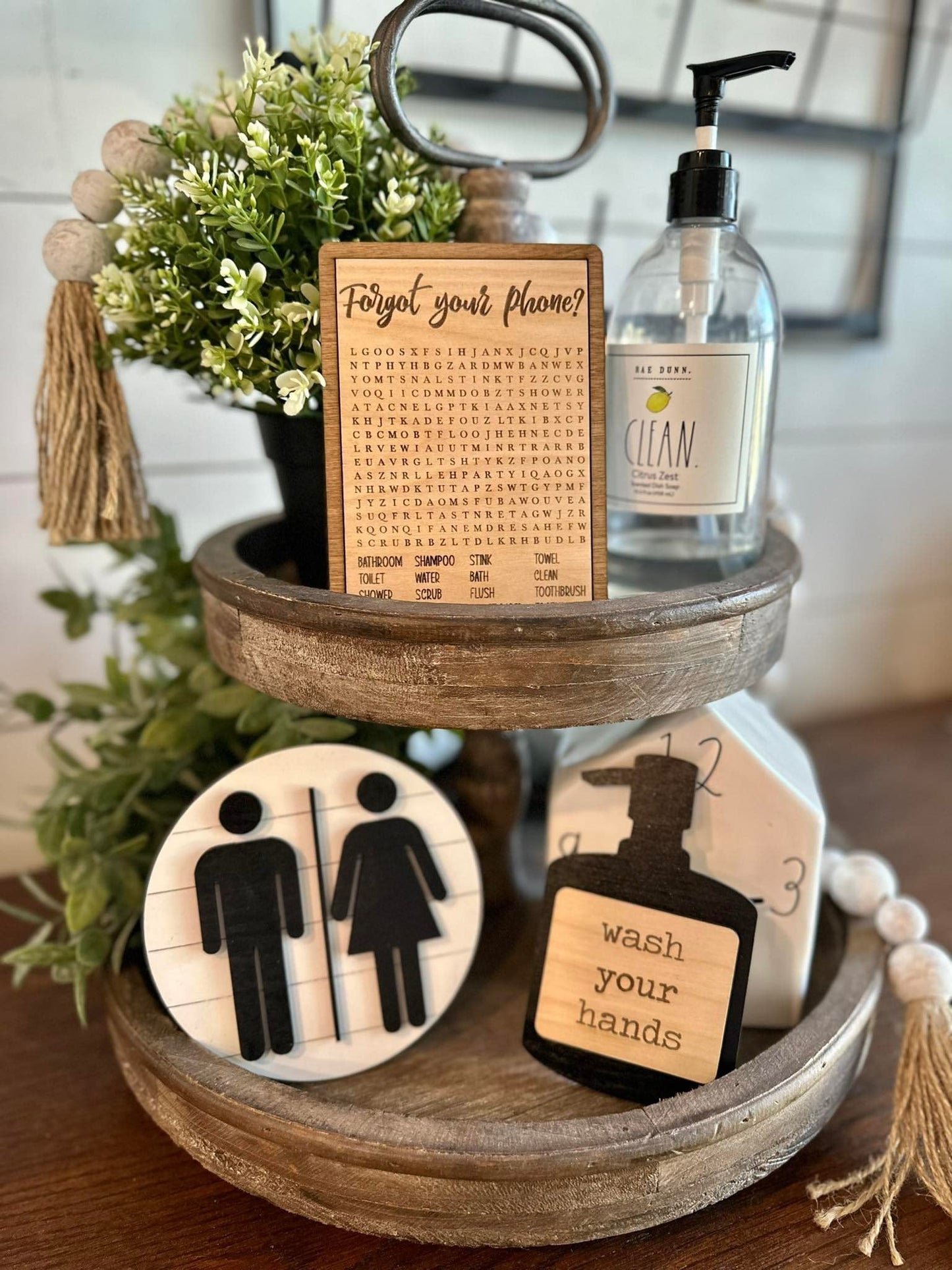 Bathroom Tiered Tray Decor - Farmhouse Bathroom Decor - Bohemian Bathroom Decor - Funny bathroom signs - Bathroom Tiered Tray Bundle