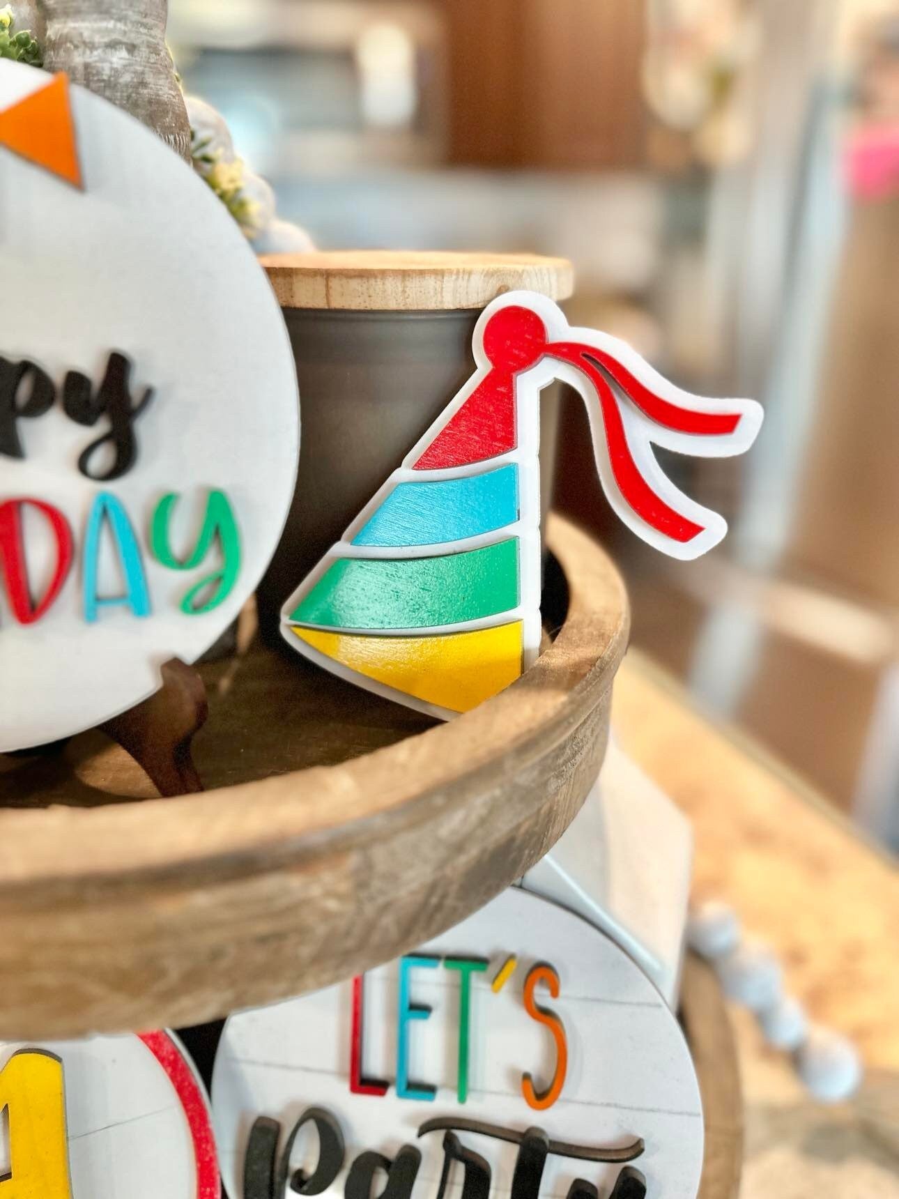 Happy Birthday Tiered Tray - Interchangeable Birthday Age Sign - Birthday Decor - Birthday Signs - Birthday Party Decor - Birthday Tray
