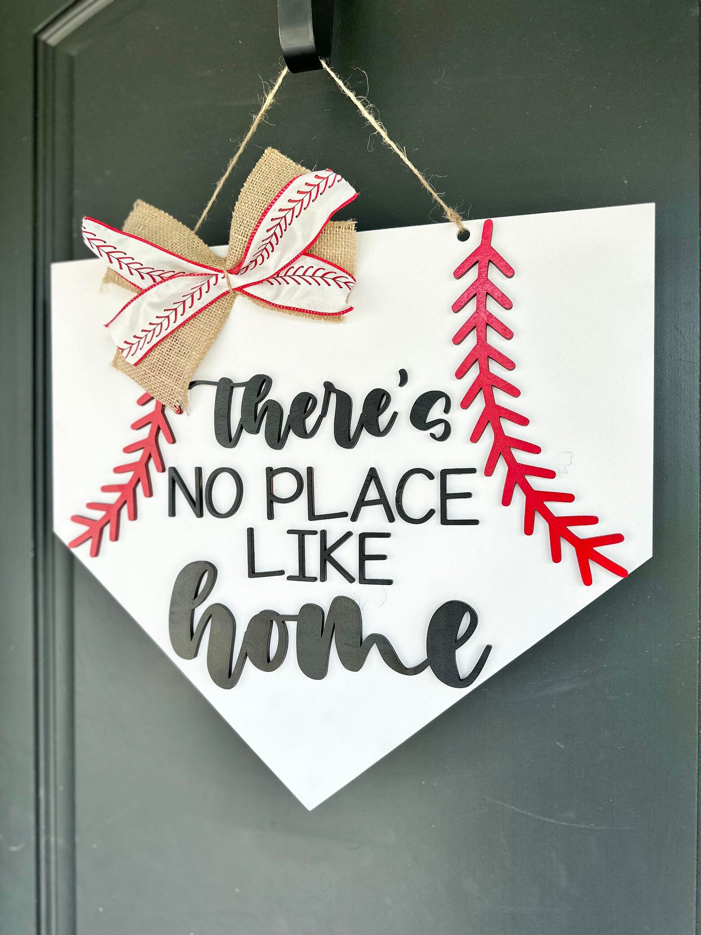 There's no place like home Baseball Door Hanger - Home Plate Baseball Door Hanger - Front Door Decor - Sports Decor - Baseball Family