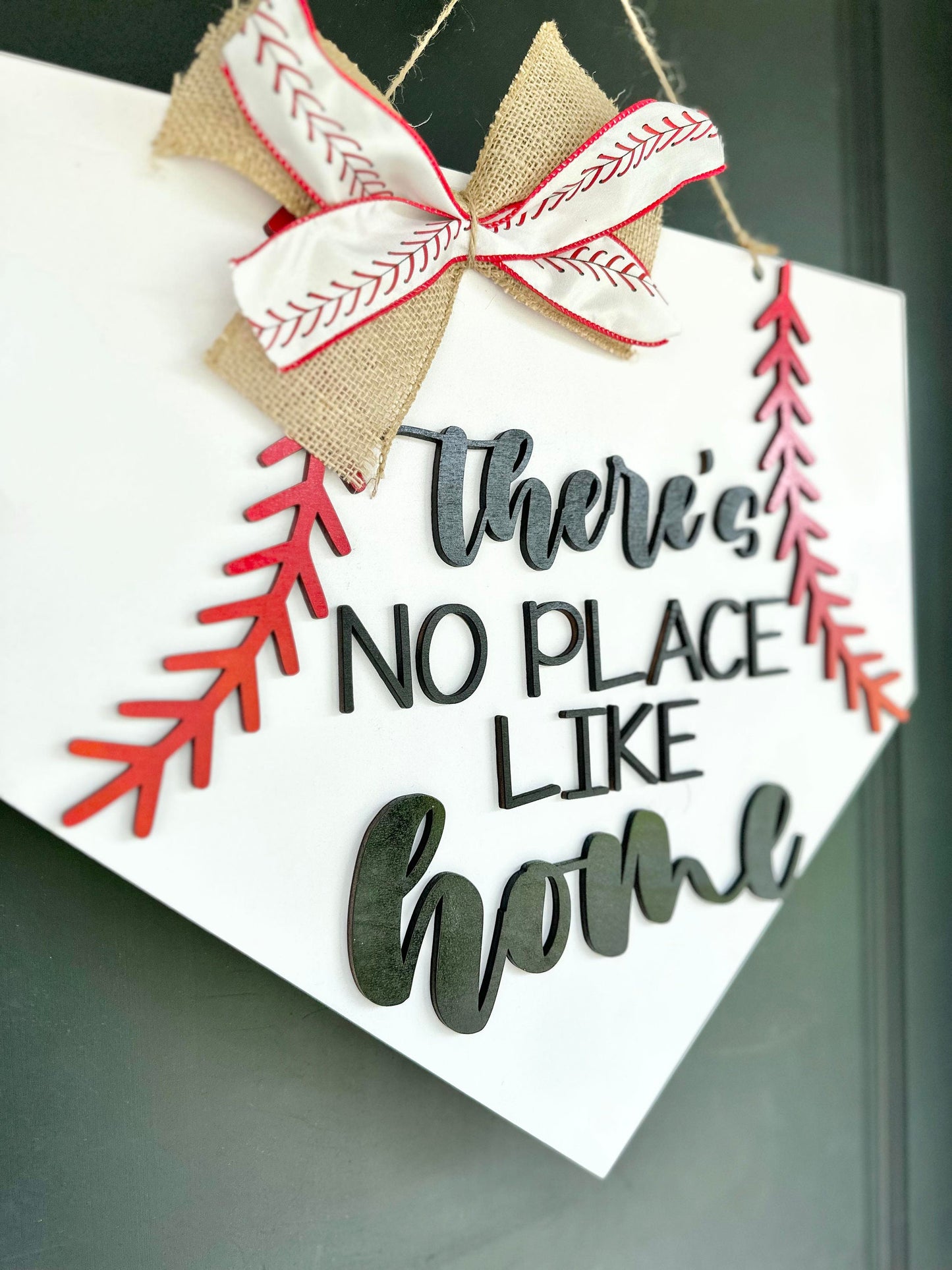 There's no place like home Baseball Door Hanger - Home Plate Baseball Door Hanger - Front Door Decor - Sports Decor - Baseball Family