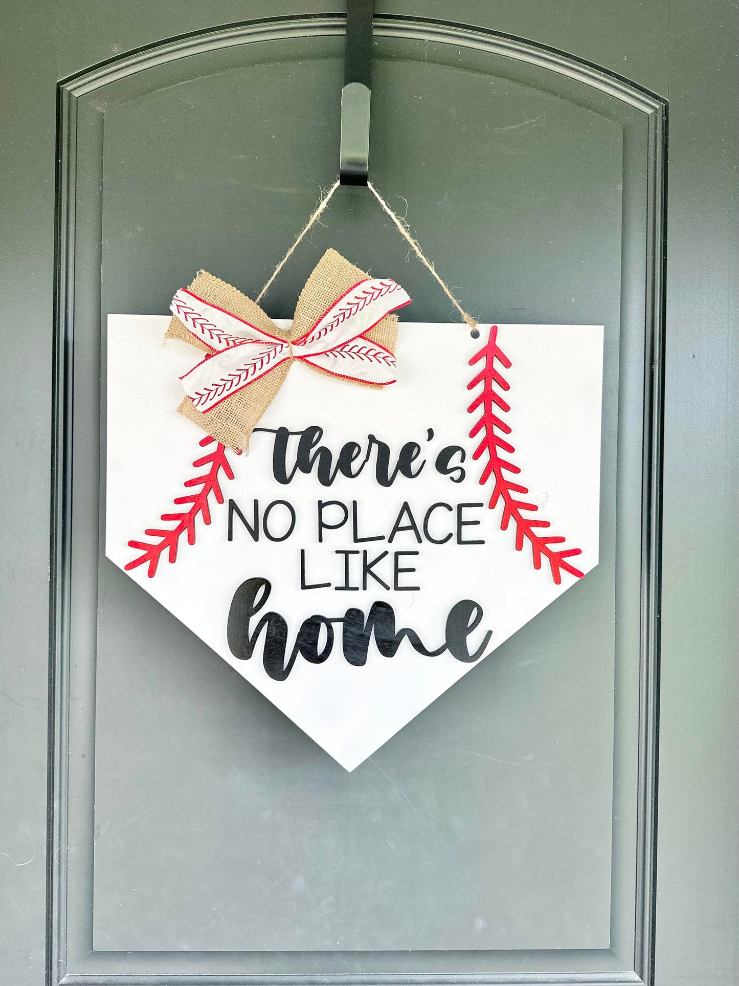 There's no place like home Baseball Door Hanger - Home Plate Baseball Door Hanger - Front Door Decor - Sports Decor - Baseball Family