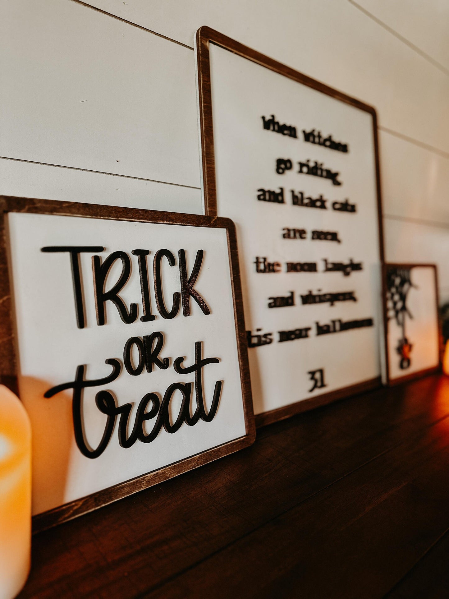 Trio of 3 Halloween Signs - Trick or Treat, When witches go riding, and spider web sign