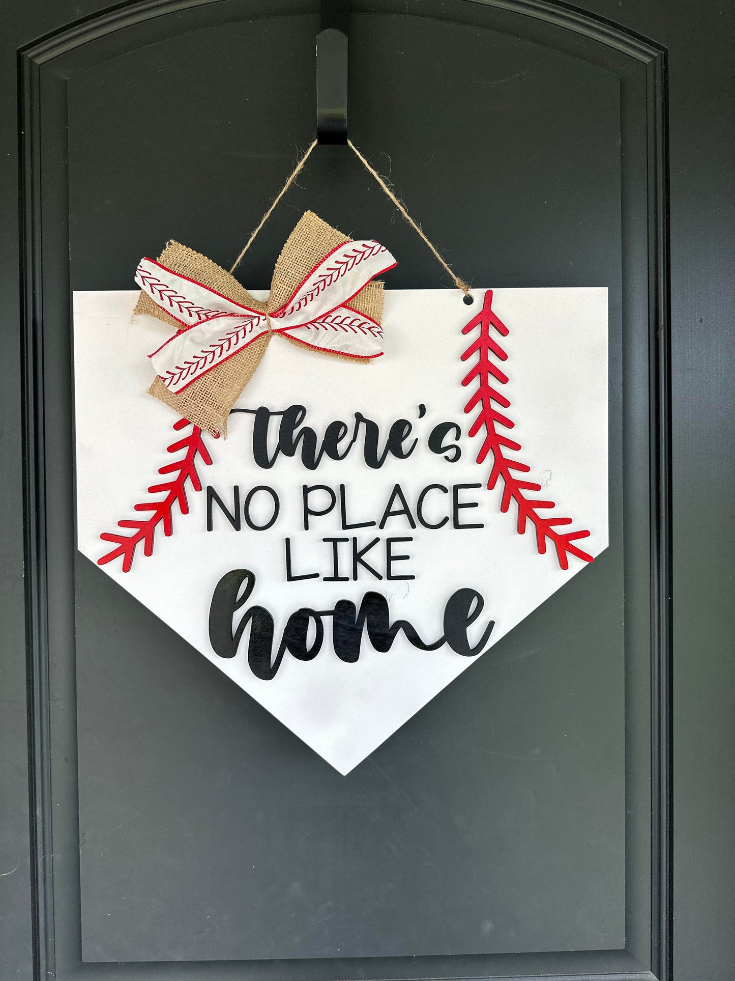 There's no place like home Baseball Door Hanger - Home Plate Baseball Door Hanger - Front Door Decor - Sports Decor - Baseball Family
