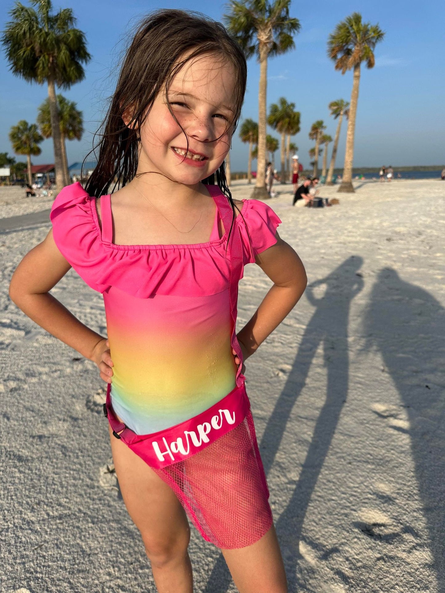 Personalized Kids Seashell Bag, Kids Beach Bag, Mesh Sea Shell Bag