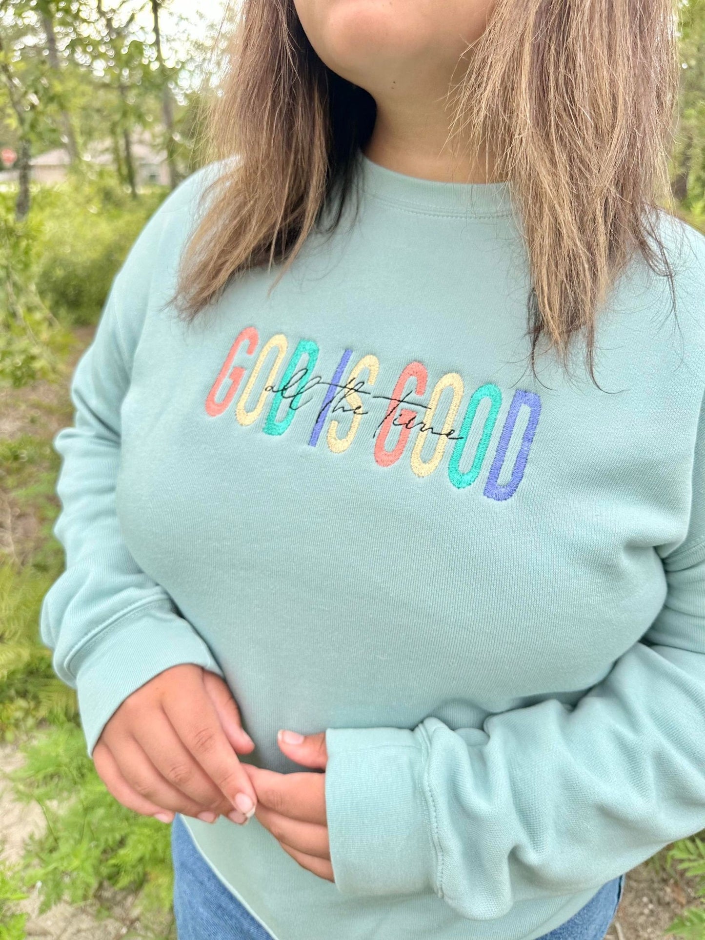 God is good - all the time. Sweater on real model.