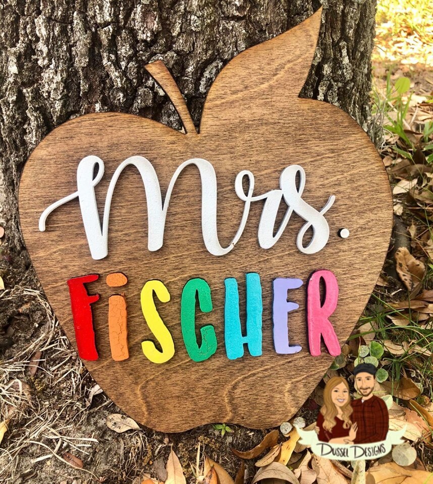 Teacher Gift - Apple Cut 3D Name Sign For Teachers - Gifts for Teachers - Classroom Decor for Teachers - Personalized Teacher Gift