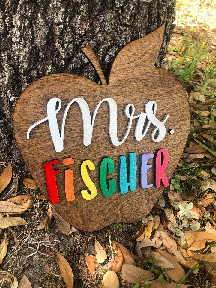 Teacher Gift - Apple Cut 3D Name Sign For Teachers - Gifts for Teachers - Classroom Decor for Teachers - Personalized Teacher Gift