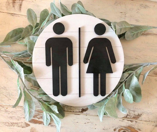 Boy|Girl Shiplap Restroom Door Sign - Round Shiplap Bathroom Sign - 3D Restroom Door Sign - Farmhouse Bathroom - 3D Boy Girl Sign