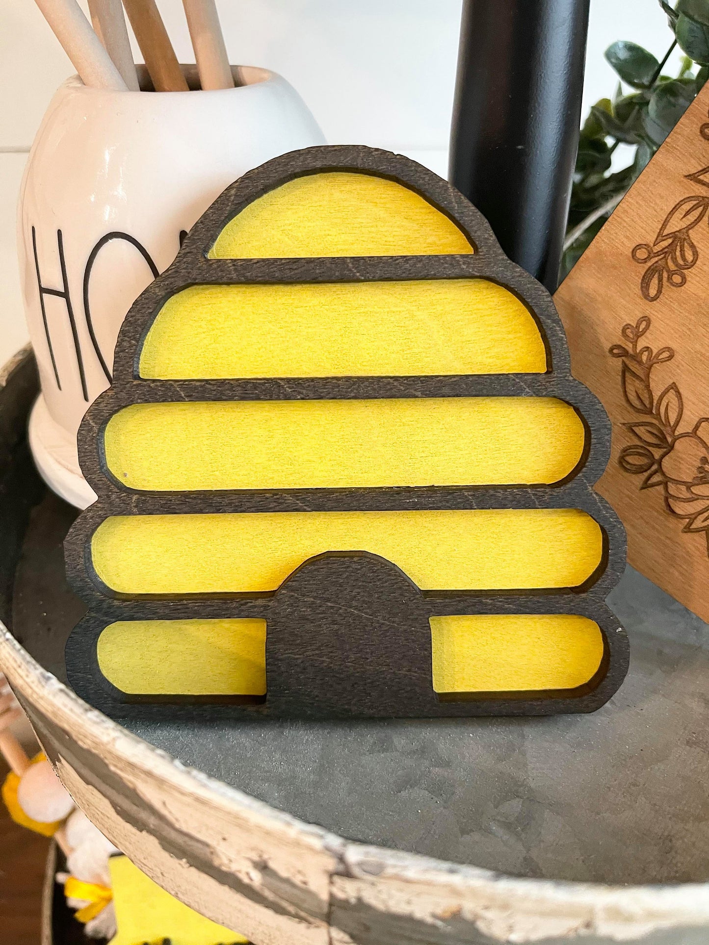 Bee Tiered Tray - Welcome to our Hive - Honey Themed Tiered Tray - Honey Bee - Home is where my Honey Bee - Bee Decor - Bee Signs - Honey