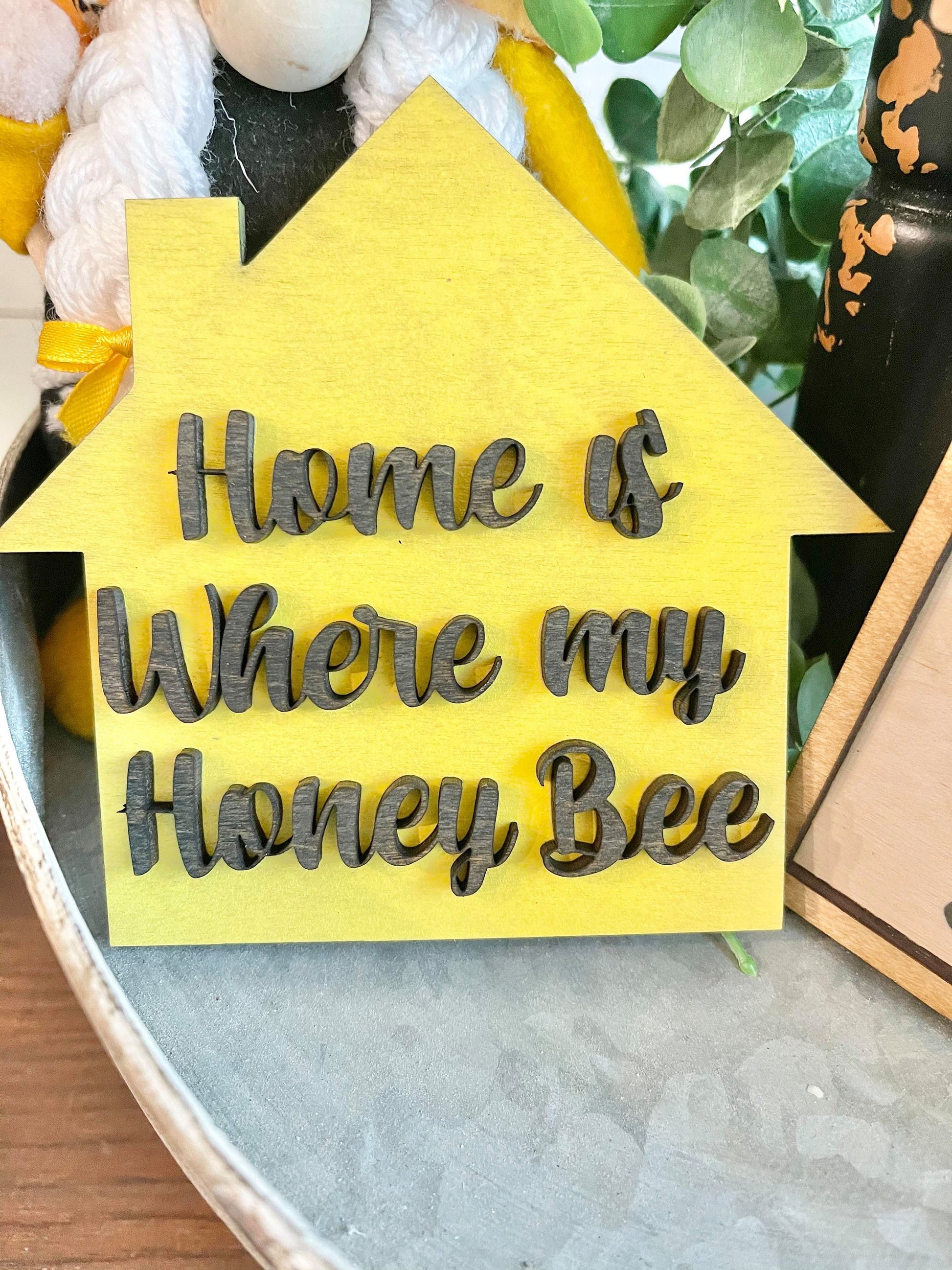 Bee Tiered Tray - Welcome to our Hive - Honey Themed Tiered Tray - Honey Bee - Home is where my Honey Bee - Bee Decor - Bee Signs - Honey