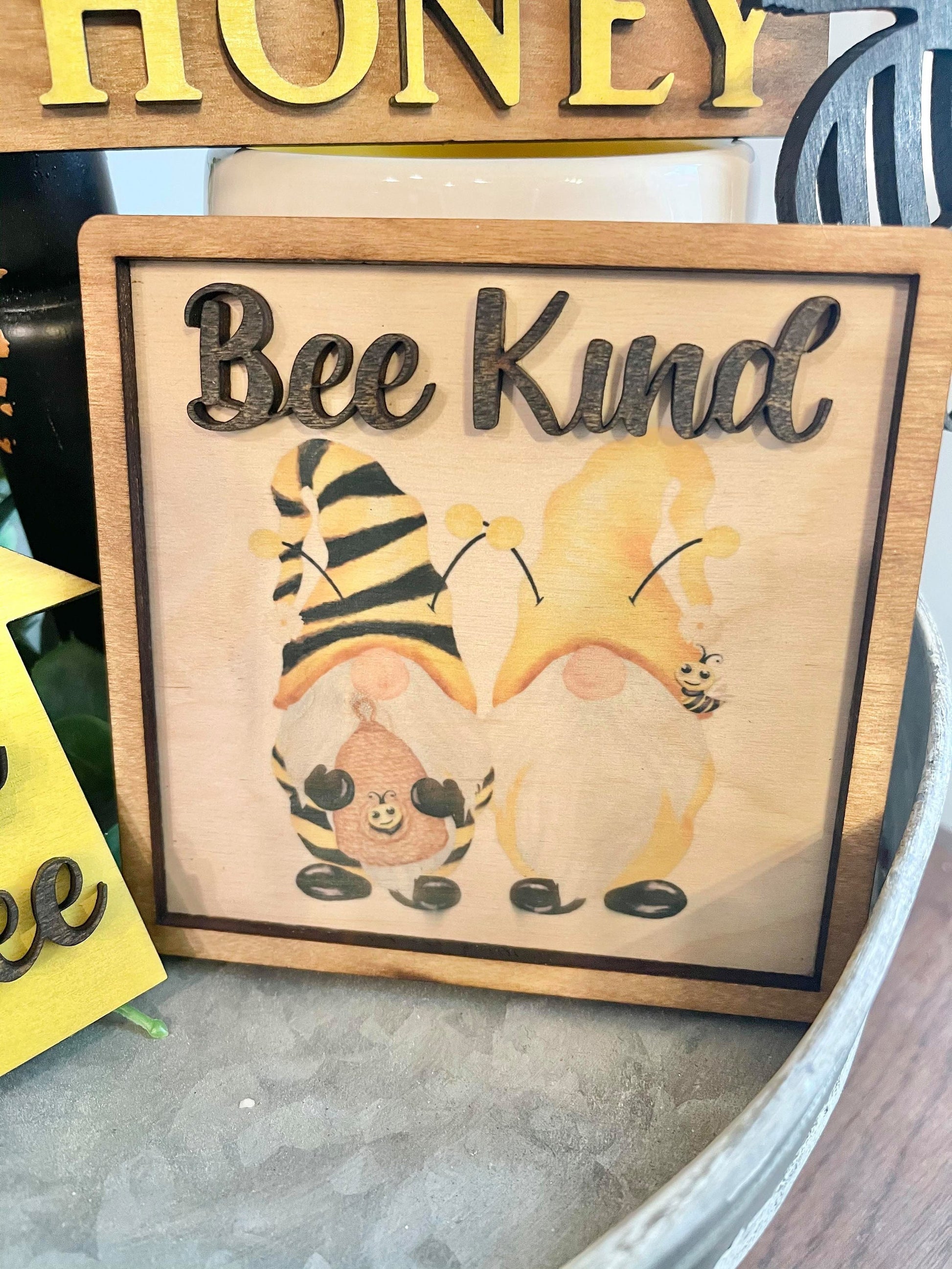 Bee Tiered Tray - Welcome to our Hive - Honey Themed Tiered Tray - Honey Bee - Home is where my Honey Bee - Bee Decor - Bee Signs - Honey