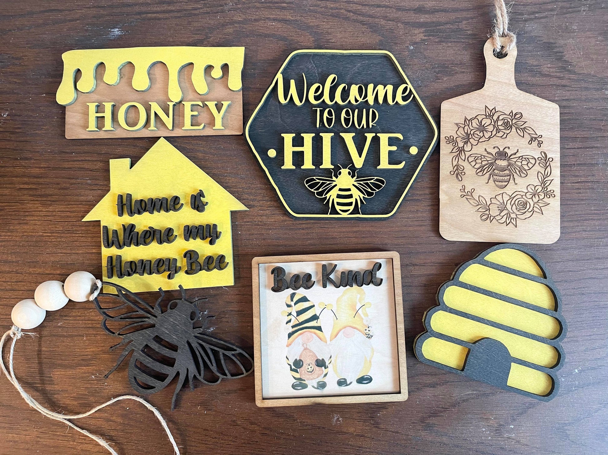 Bee Tiered Tray - Welcome to our Hive - Honey Themed Tiered Tray - Honey Bee - Home is where my Honey Bee - Bee Decor - Bee Signs - Honey