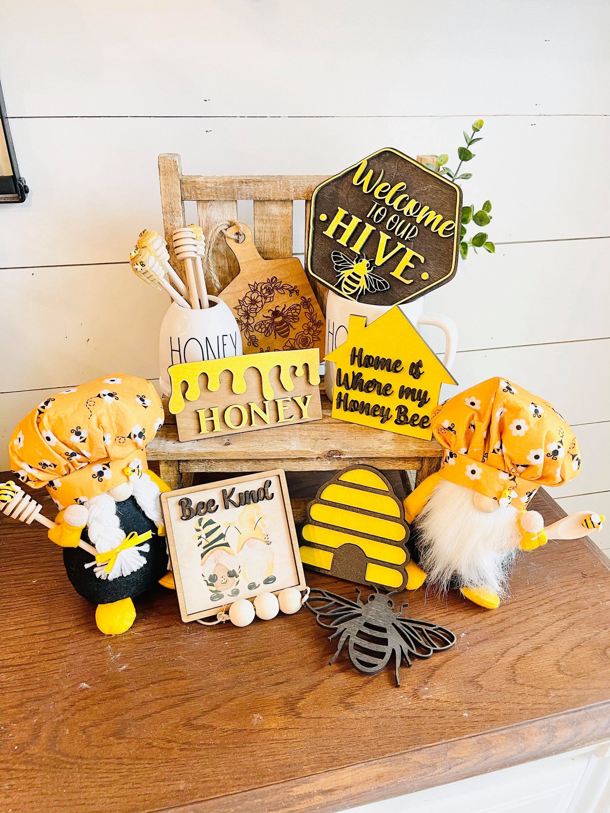 Bee Tiered Tray - Welcome to our Hive - Honey Themed Tiered Tray - Honey Bee - Home is where my Honey Bee - Bee Decor - Bee Signs - Honey