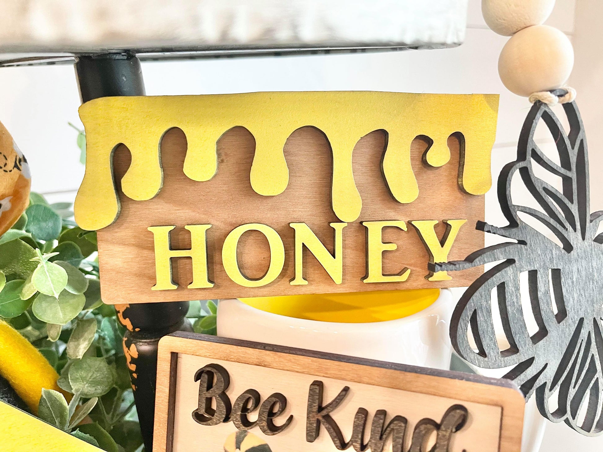 Bee Tiered Tray - Welcome to our Hive - Honey Themed Tiered Tray - Honey Bee - Home is where my Honey Bee - Bee Decor - Bee Signs - Honey