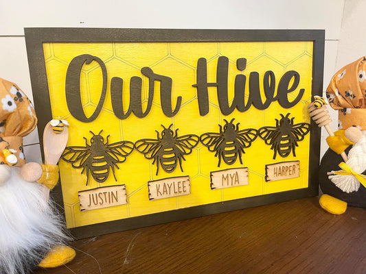 Our Hive - Personalized Bee Sign - Bee Sign Decor - Bee Our Hive Bee Sign - Honeycomb Bee Sign - Welcome to our Hive - Personalized Family