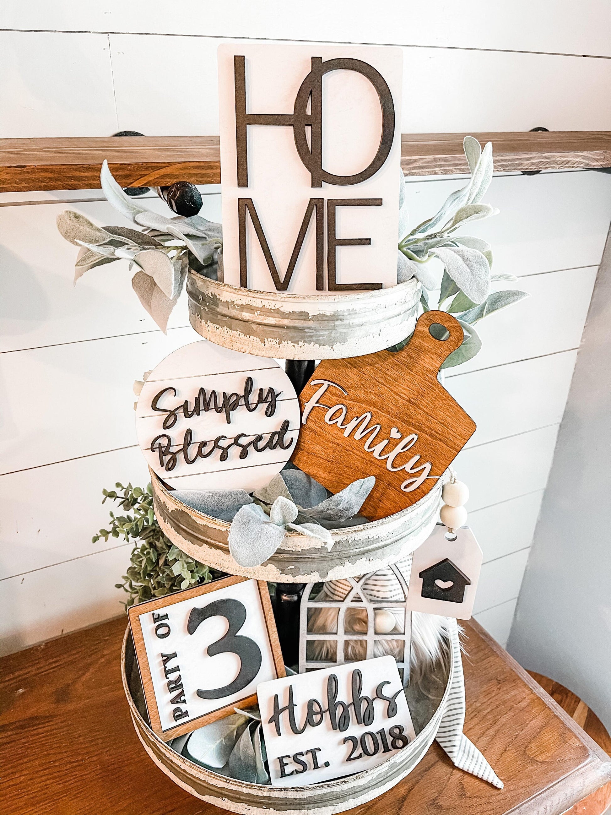 Farmhouse Home Family Tiered Tray - Family Themed Tiered Tray - Last Name personalized Tiered Tray Signs - Party of Signs - Simply Blessed