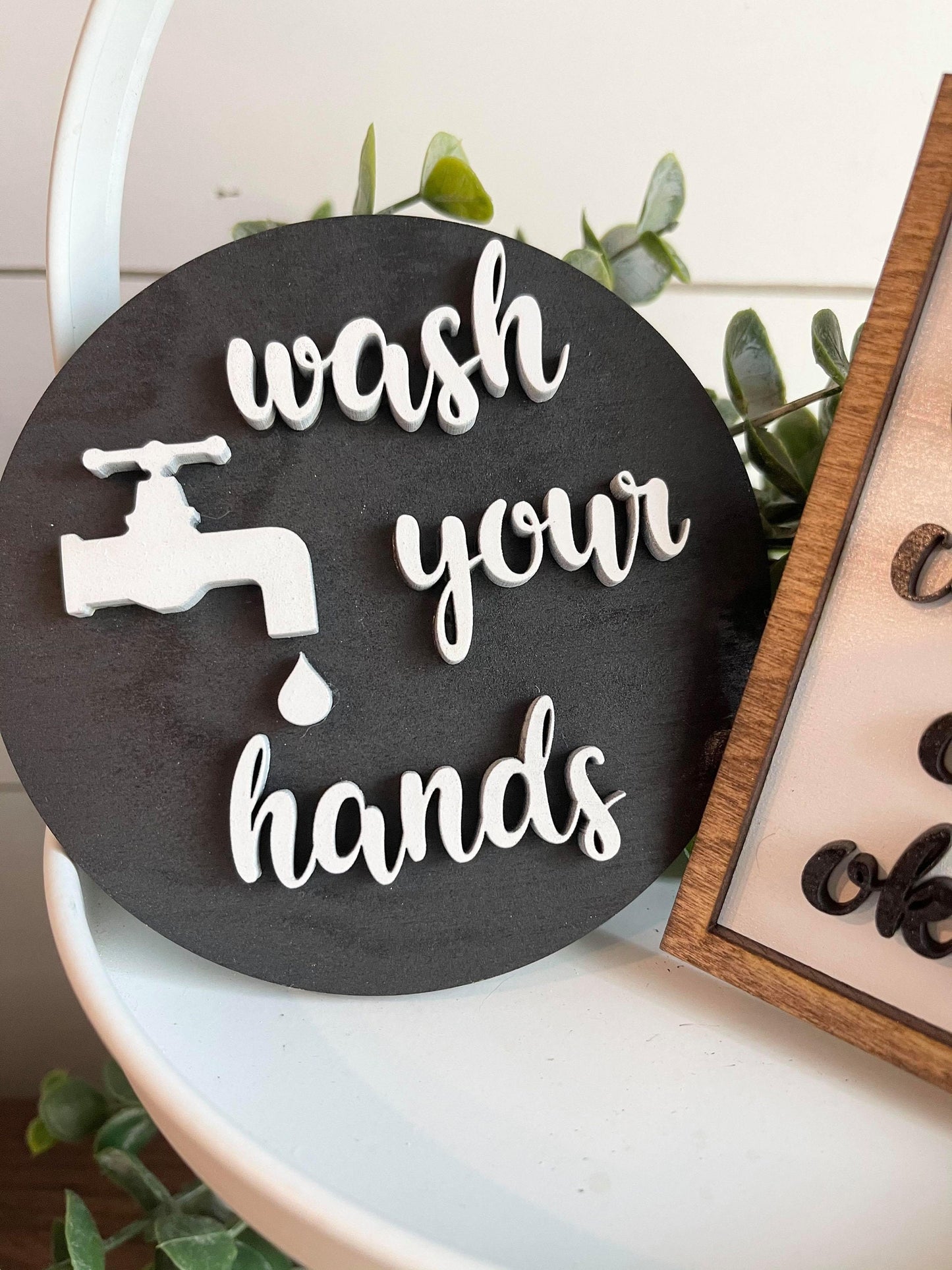 Bathroom Tiered Tray Set - Mini Bathroom Tiered Tray Set - Wash your hands Farmhouse Sign - Hope it all comes out okay - Boy|Girl Restroom