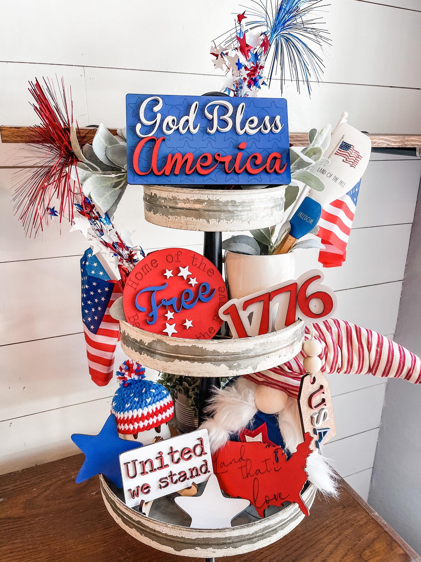 God Bless America Tiered Tray Set - Patriotic Tiered Tray Signs - Patriotic Décor - 4th of July Decor - 4th of July Tiered Tray - Patriotic