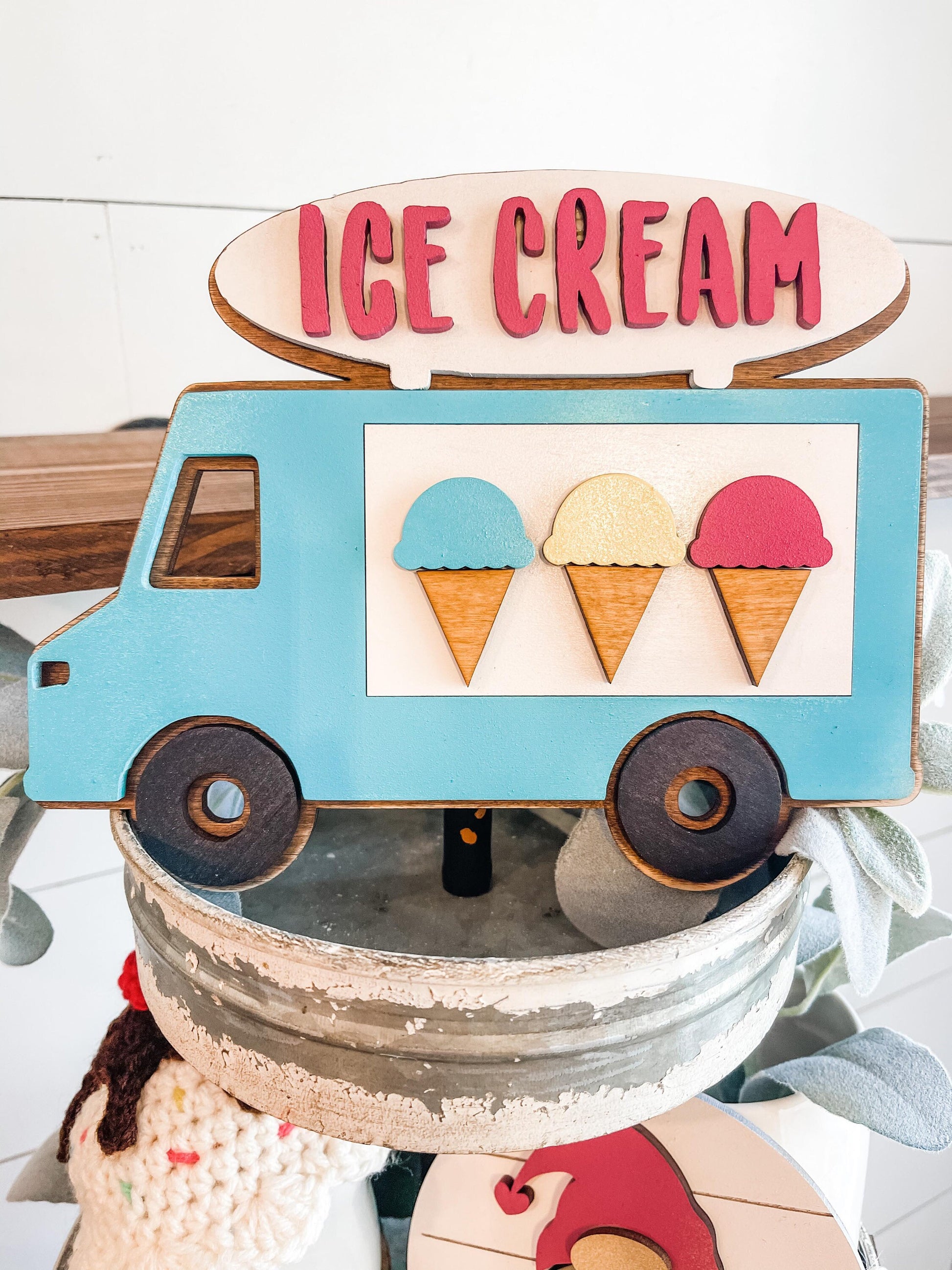 Ice Cream Tiered Tray Decor - Ice Cream Tiered Tray Signs - Farmhouse Ice Cream Decor - Rae Dunn Ice Cream Decor - Summer Tiered Tray Decor