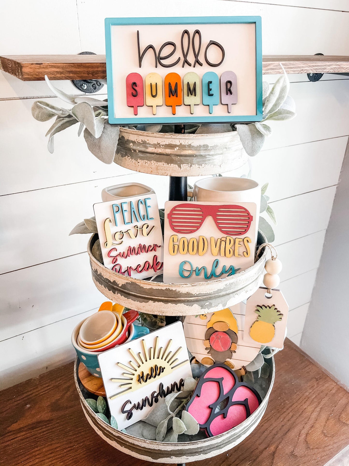 Hello Summer Tiered Tray - Summer Themed Tiered Tray - Summer Break Tiered Tray - Summer Tiered Tray Signs - Hello Sunshine Tiered Tray