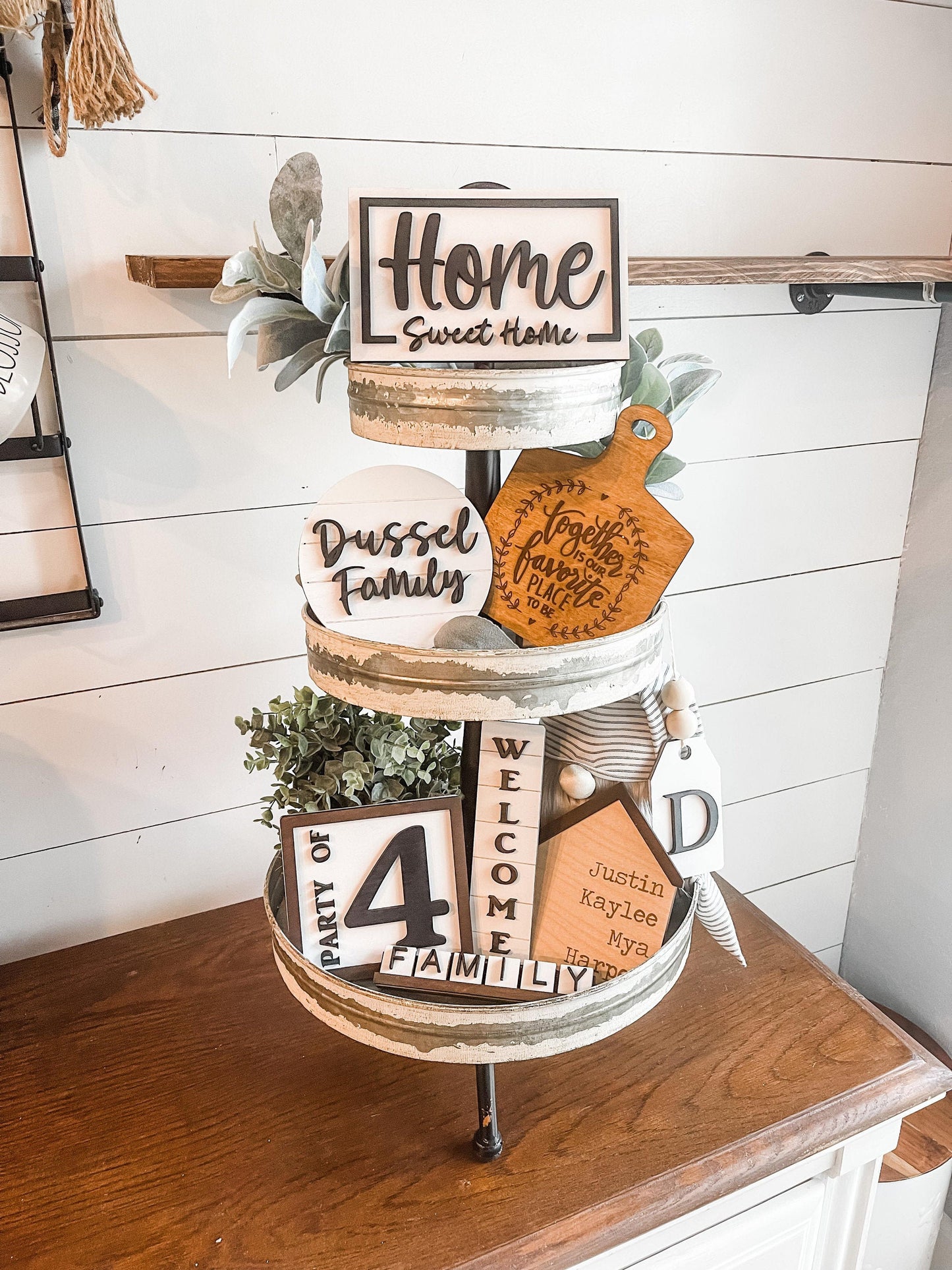 Family Tiered Tray - Home Sweet Home Tiered Tray - Farmhouse Tiered Tray Signs - Personalized Tiered Tray Signs - Farmhouse Boho Decor