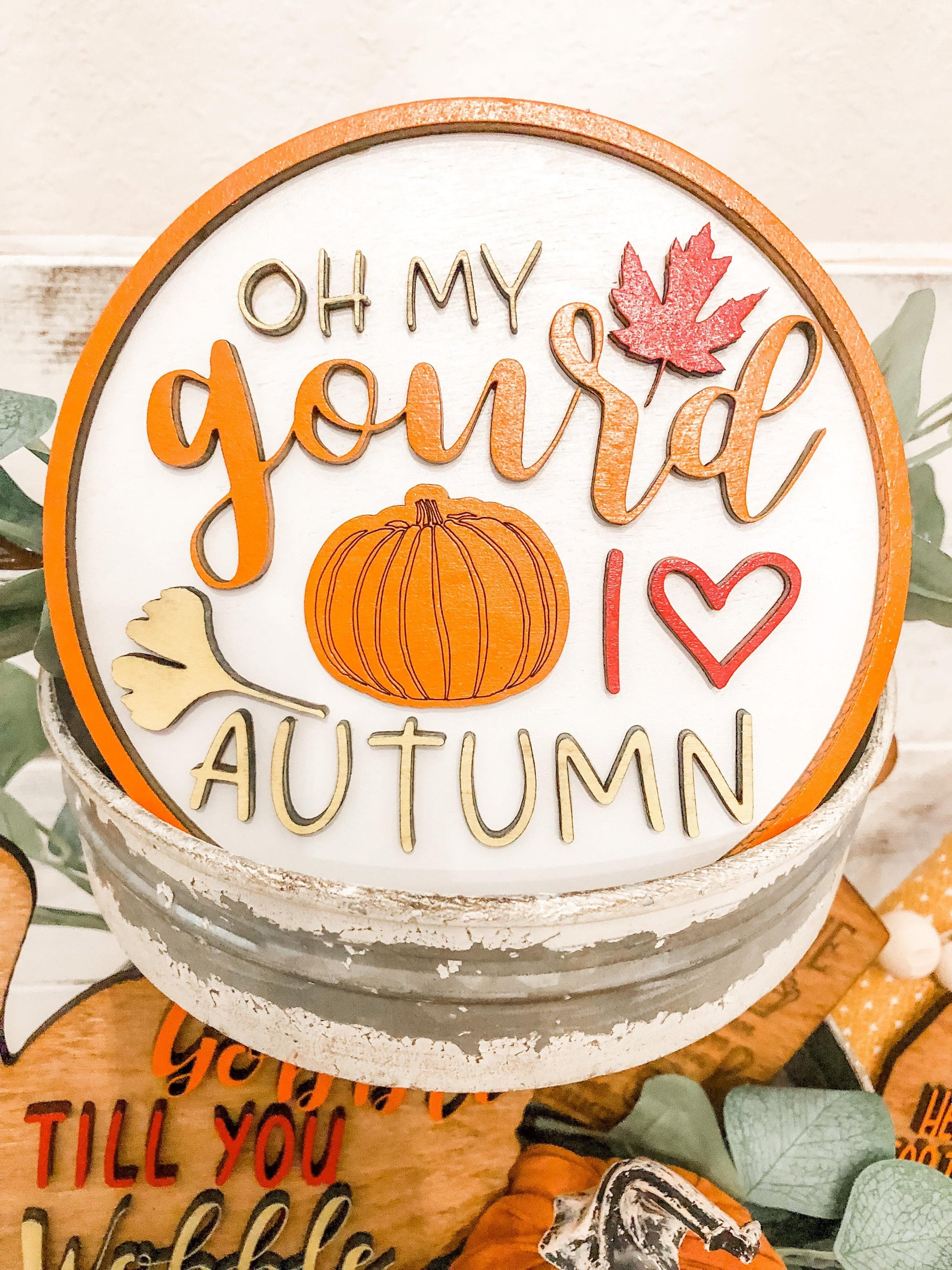 Thanksgiving Tiered Tray Set - Funny Thanksgiving Decor - Thankgiving Tiered Tray Signs - Gobble Till you wobble - Oh my gourd I love Autumn